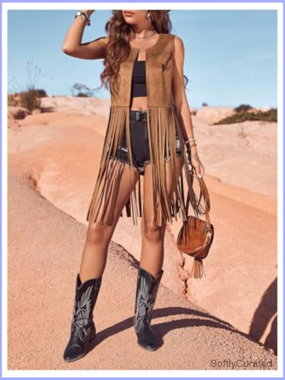 Tassel Sleeveless Vest 70s Western Fringe Suede Jacket Hippie Clothes - Picture 2 of 7